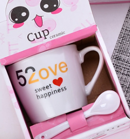 两元百货陶瓷杯小商品创意卡通广告实用马克杯带勺小礼品伴手礼