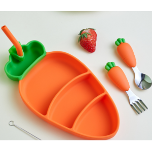 儿童硅胶餐具餐盘套装带吸盘分格萝卜母婴宝宝吃饭叉勺吸管辅食盘